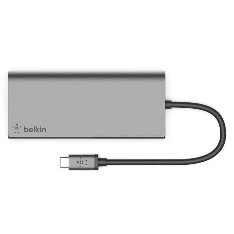 Belkin USB-C Multimedia ( 60W) Hub with USB-A USB-C HDMI Ethernet Card Reader, USB-C Multiport Hub with 5Gbps Compatible for MacBook Pro 13" M1 (2020), MacBook Air 13" M1 (2020), & Mac mini M1 (2020) - Space Gray