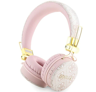 Guess سماعات رأس لاسلكية 4G جلد PU مع شعار معدني - القرنفل