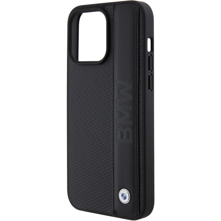 BMW Leather Case with Sign Texture & Strip Pattern for iPhone 15 Pro