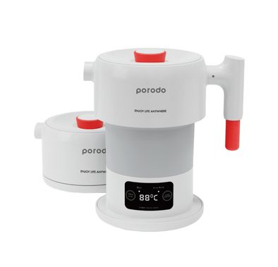 غلاية بورودو لايف ستايل 850 وات مع شاشة رقمية ومقبس BS 600 مل، مريحة وصغيرة الحجم، شاشة رقمية، تصميم قابل للطي، ستانلس ستيل عالي الجودة وسيليكون - أبيض 