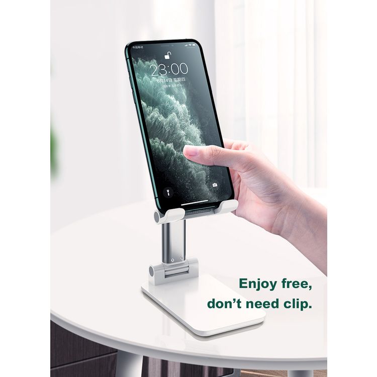 Devia Desktop Tablet Phone Stand, Adjustable, Lazy Stand, Anti-Slip Design, Safe & Secured, Portable Stand for Smartphones, Tablet, etc., Bedside, Office, Kitchen Table - White