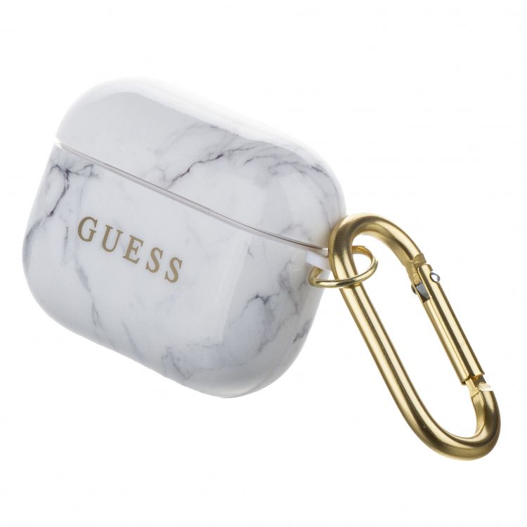  جراب سي جي موبايل من غيس تأثير رخامي من مادة بولي يوريثان الحراري لسماعات ايربودز برو مرخص رسميًا ، أبيض