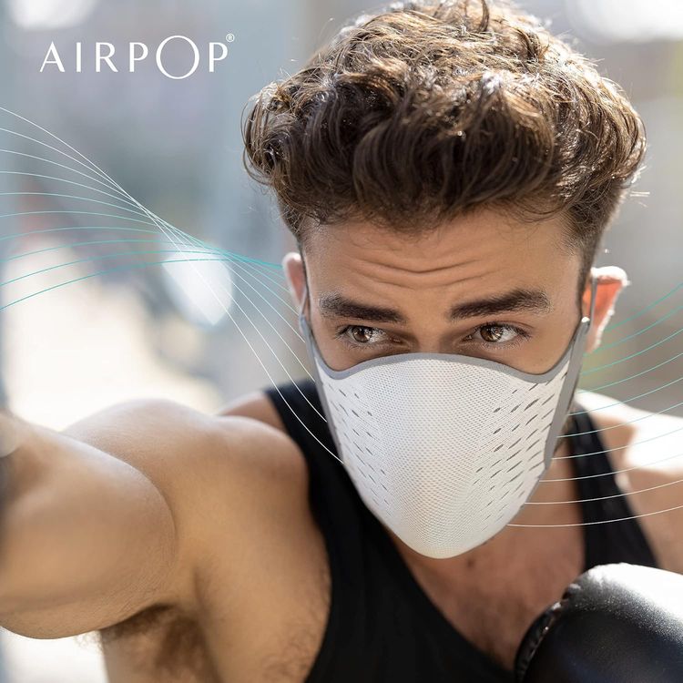 قناع وجه AirPOP Pocket القابل لإعادة الاستخدام (قطعتان) غطاء وجه بفلتر مكون من 4 طبقات، سهل التنفس - قناع وجه قابل للطي ومريح وقابل للتعديل للحماية من الملوثات - أبيض