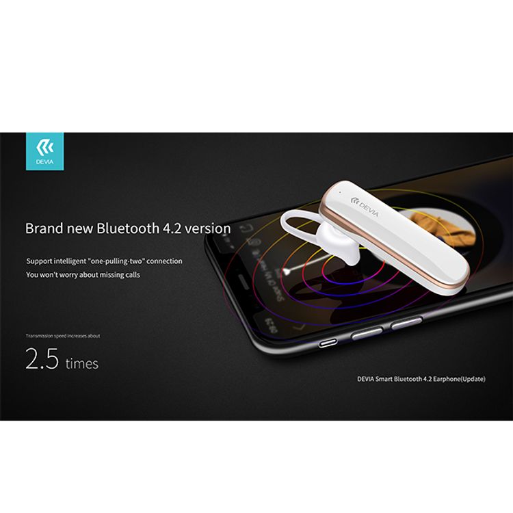 Devia Wireless Earphone Smart Bluetooth 4.2, Astonishing Audio & Microphones - White