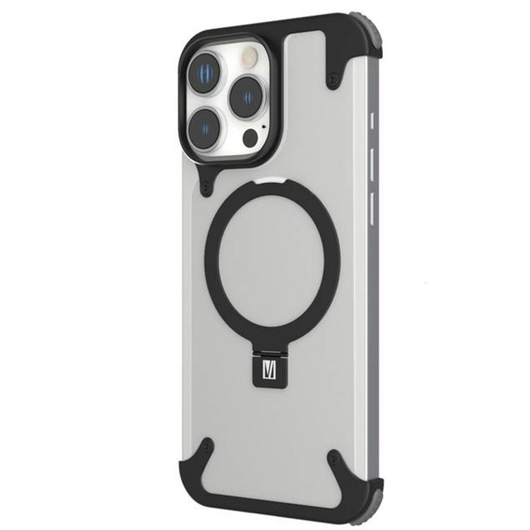 كفر حماية Levelo Metallo المصنوعة من الألومنيوم لهاتف iPhone 16 Pro، متوافقة مع MagSafe، مع حامل معدني وزوايا مقاومة للصدمات - أسود 