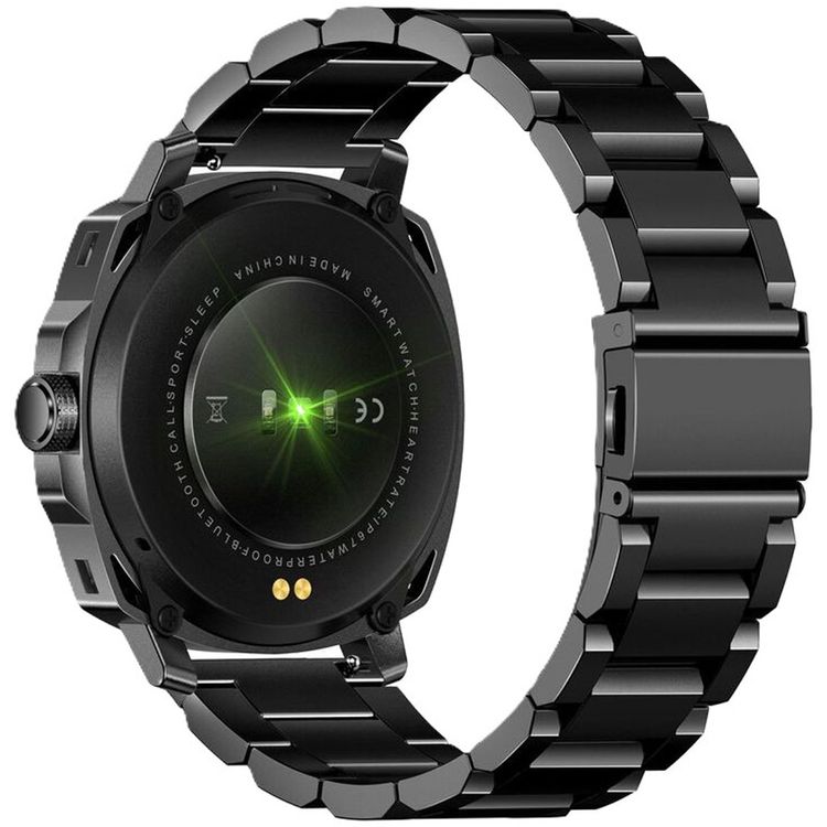 ساعة ذكية Swiss Military DOM4، شاشة AMOLED مقاس 1.43 بوصة، بوصلة مدمجة، اتصال بلوتوث، اكتشاف التمرين - أسود مع حزام معدني