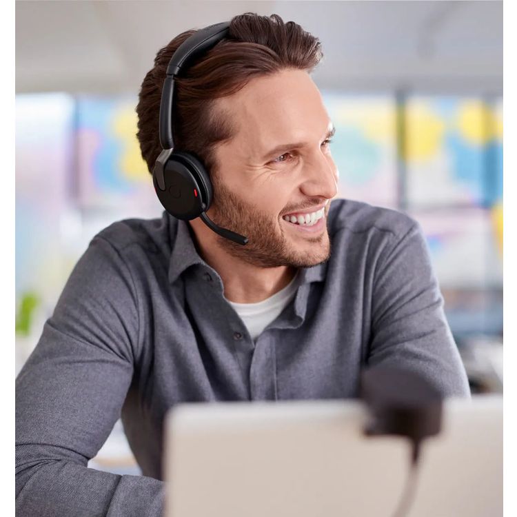 سماعة جابرا إيفولف 2 65 فليكس بتصميم مسطح قابل للطي ومستقبلي، ومحادثات واضحة للغاية، وإلغاء الضوضاء، وراحة طوال اليوم - أسود