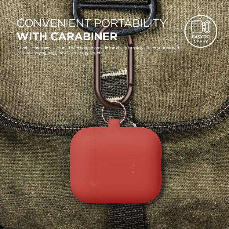  إيلاجو جراب تعليق ايربودز متوافق مع ابل ايربودز من الجيل الأول والثاني ، مقاوم للخدش ومقاوم للسقوط ومقاوم للغبار والامتصاص مع جراب معلق لسماعات ابل ايربودز 1/2 ، متوافق مع علبة الشحن اللاسلكي ، أحمر