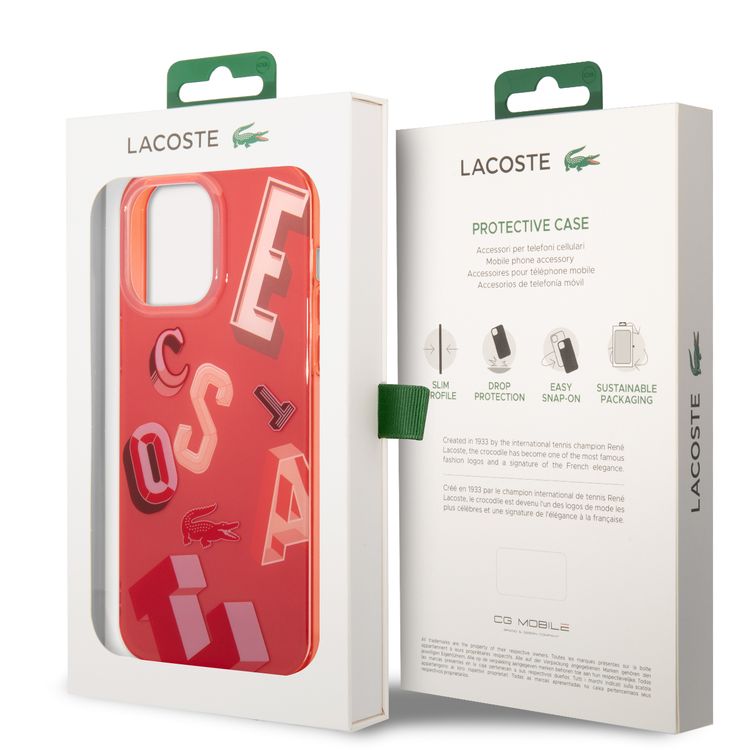 Lacoste Hard Case IML Double Layer & Dyed Bumper Lettrines Compatible with iPhone 14 Pro Max - Red