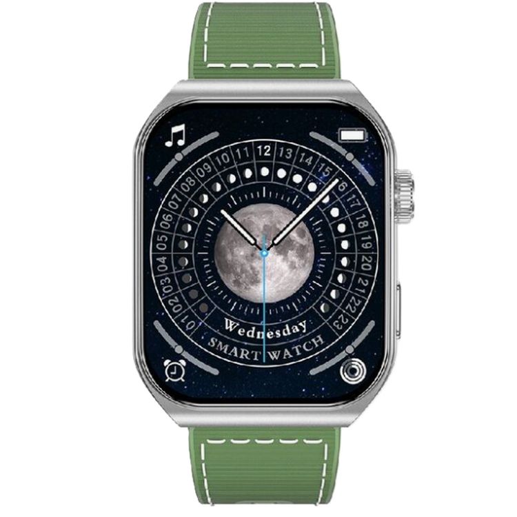 Swiss Military Alps 3 Smartwatch, 1.96" AMOLED Curved Glass Display, 1 Week Battery Life, Wireless Charging, Water Resistance, Receive and Makes Calls - Green Silicon Strap