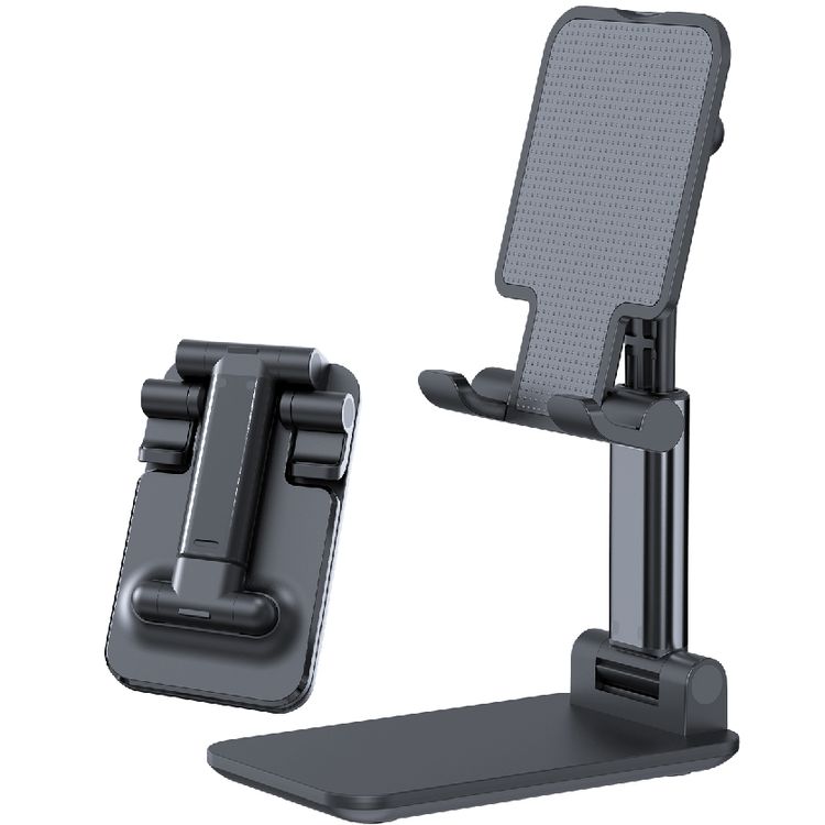 Devia Desktop Tablet Phone Stand, Adjustable, Lazy Stand, Anti-Slip Design, Safe & Secured, Portable Stand for Smartphones, Tablet, etc., Bedside, Office, Kitchen Table - Black