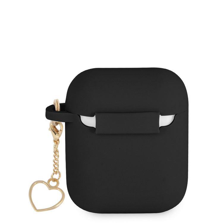 جيس GUA2LSCHSK حافظة سيليكون لأجهزة ابل إيربودز 1/2 و مجموعة ساحرة مع خاتم شكل قلب - أسود