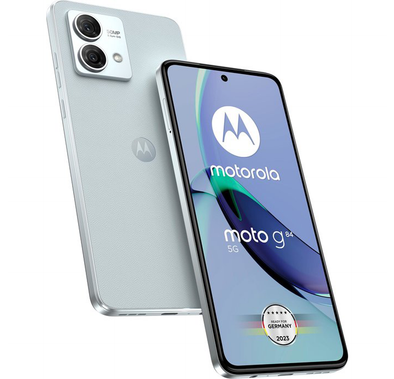 هاتف موتورولا موبيليتي موتو G84 إصدار 5G TRA، شاشة 6.5 بوصة FHD+، كاميرا مزدوجة 50 ميجابكسل، ذاكرة الوصول العشوائي 12 تخزين 256 جيجابايت - أزرق مارشميلو