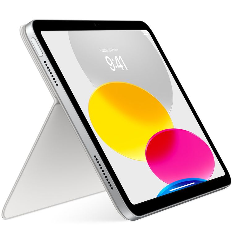 لوحة مفاتيح Apple Magic Folio لجهاز iPad (الجيل العاشر) مع لغة إنجليزية، حماية أمامية وخلفية، صف مفاتيح وظيفية يحتوي على 14 مفتاحًا، تصميم محمول ونحيف، إيماءات اللمس المتعدد، آلية مقصية، قابلة للتعديل لزوايا مشاهدة متعددة - اللون الأبيض