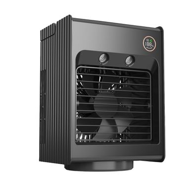 مروحة تبريد محمولة بالهواء والرذاذ من بورودو لايف ستايل مع إضاءة ليلية وتذبذب، سعة بطارية 4000 مللي أمبير في الساعة، شاشة رقمية، مدمجة ومحمولة، منفذ رذاذ مزدوج، منفذ شحن من النوع C، صينية مكعبات الثلج متضمنة - أسود