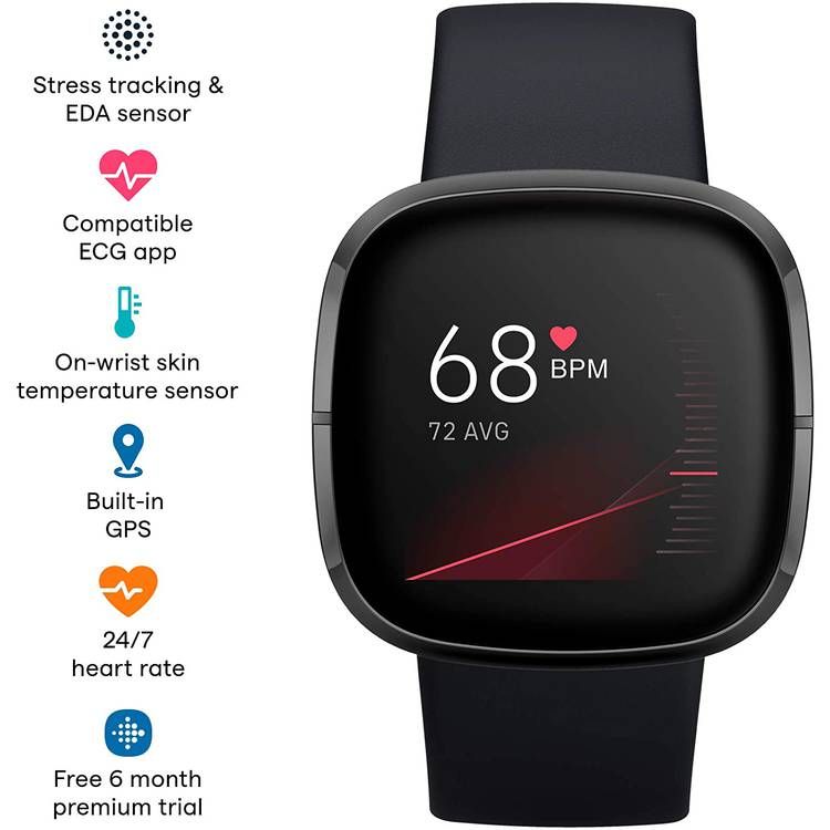 Fitbit Sense Health & Fitness Smartwatch Wristband with Built-in GPS, Tools for Heart Health, 24/7 Heart Rate, Stress Management & Skin Temperature Trends, Water Resistant