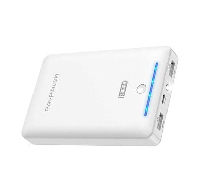 RAVPower Power Bank 16750mAh w/ Built-in Flashlight - Travel-friendly - Fast Charging Portable Charger Powerbank - Dual iSmart 2.0 Charging Port - Scratch Resistant Shell - White