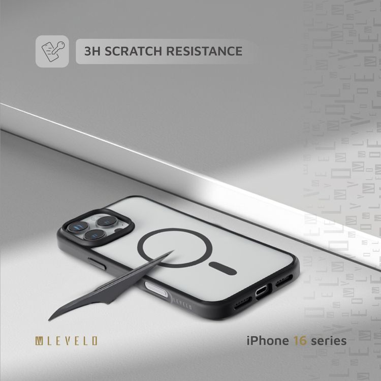 Levelo MagSafe Solo Case for iPhone 16 Pro, Clearview Technology, 3H Scratch Resistance, Hybrid Construction - Black