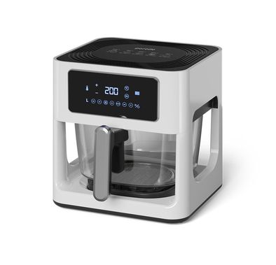 Porodo Lifestyle Glass Pot Air Fryer with a Touch Panel,1000W Rated Power, 5 Liter Capacity, 80-200°C Temperature Control - White