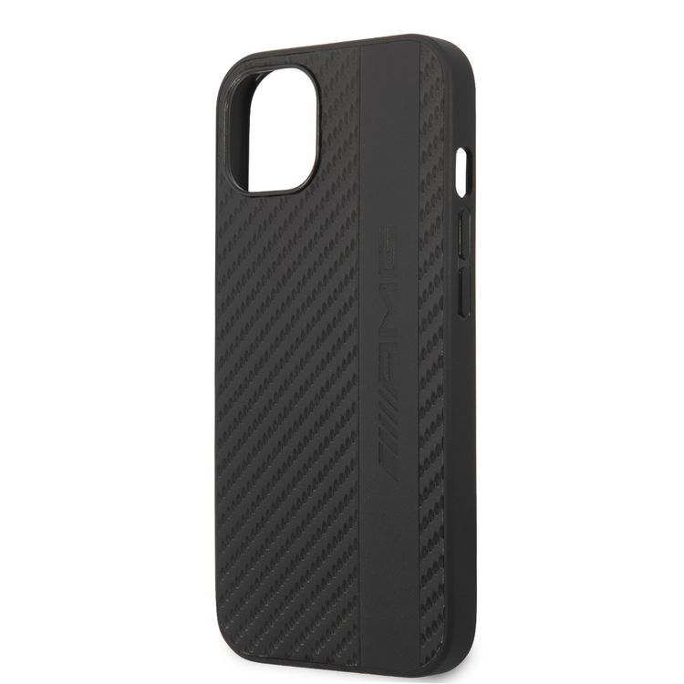 CG MOBILE AMG PC/TPU Case with PU Carbon Effect Gray Leather Stripe & Hot Stamped Logo Compatible for iPhone 13 Pro Max (6.7") Easy Access to All Ports, Shock-Absorption, Anti-Scratch, & Drop Protection Back Cover Suitable with Wireless Charging Officially Licensed