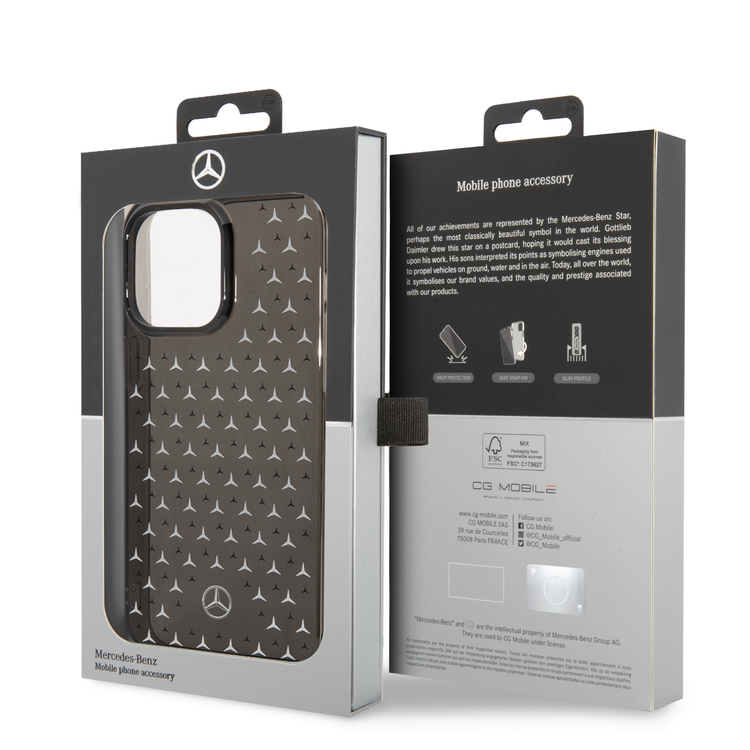 Mercedes-Benz Double Layer PC/TPU Case with Large Star Pattern iPhone 14 Pro Max Compatibility - Black / Silver