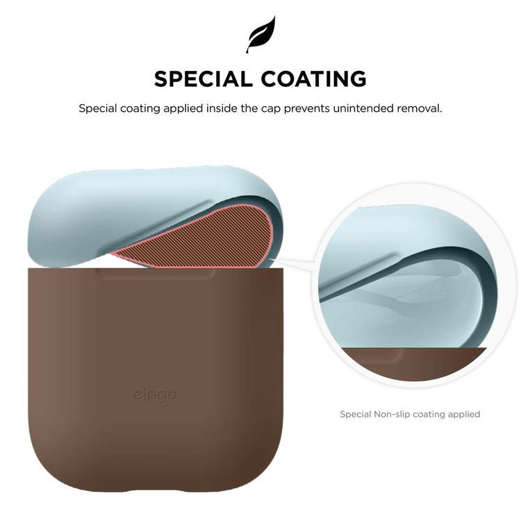 Elago Duo Silicone Case with Apple AirPods Case 1 & 2, Supports Wireless Chargers, Drop Resistant, Dustproof and Absorbing Protective Cover Body-Dark Brown / Top-Pastel Blue, Yellow