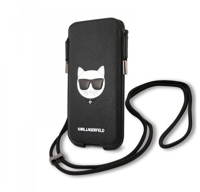 Karl Lagerfeld PU Saffiano Pouch With Choupette`s Head Medium - Black