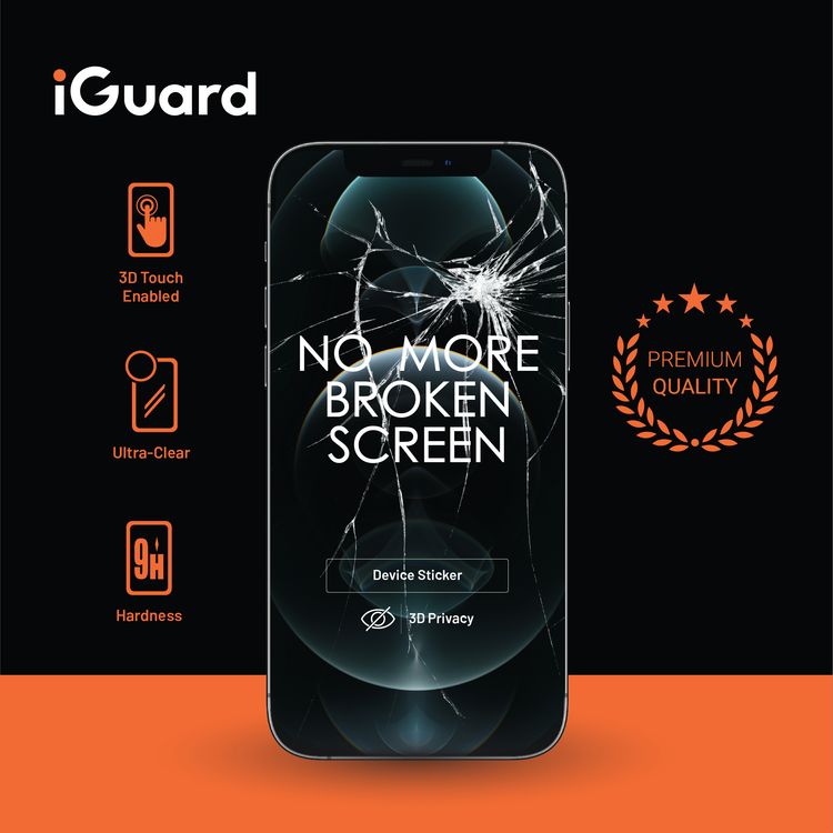 iGuard by Porodo 3D Privacy Glass Screen Protector with Oleo-Phobic Coating Compatible for iPhone 13 Pro Max (6.7") 9H Hardness, Seamless Touch, Anti-scratch, Bump Protection