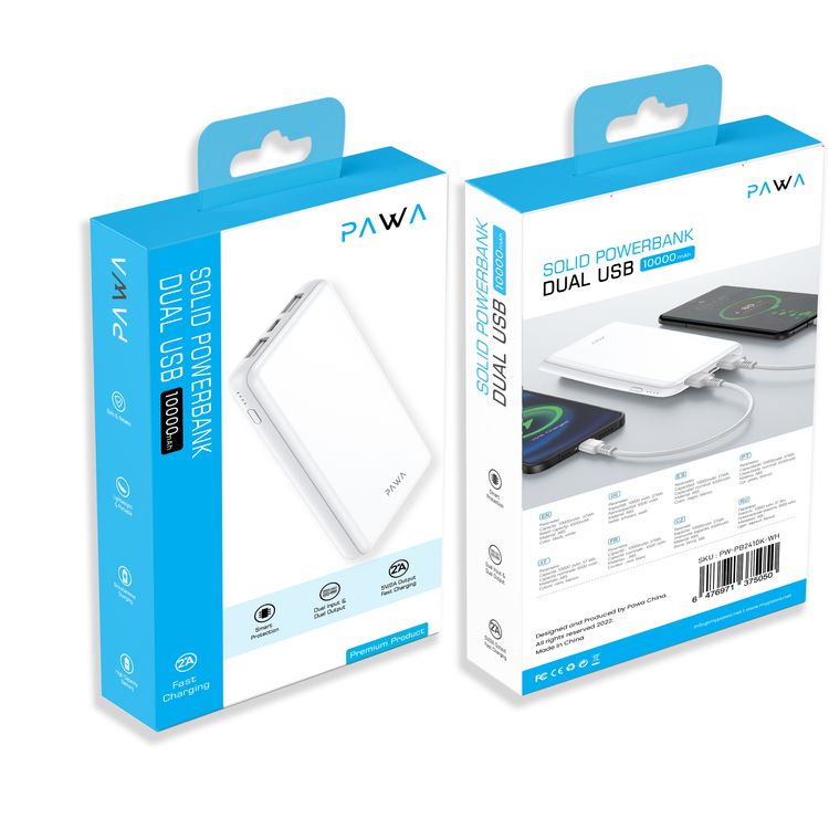 PAWA Dual USB Solid Powerbank (10000 mAh) - White