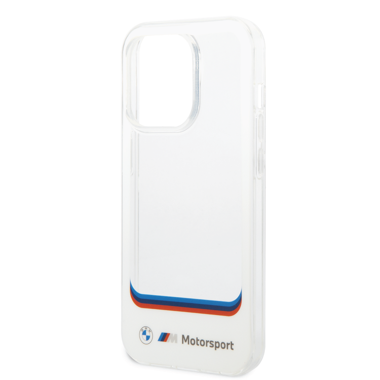 BMW Motorsport Collection PC/TPU IML Case Big Square Transparent and Printed Bottom Logo iPhone 14 Pro Max Compatibility - White