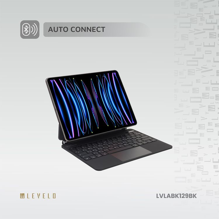 Levelo AeroBoard Saffanio Leather Wireless Keyboard for iPad Pro 11" & iPad Air 11" M3 (2025) with Multi-Gesture Trackpad, 300 Hours Standby Time, Up to 130° Adjustable Angle - Black