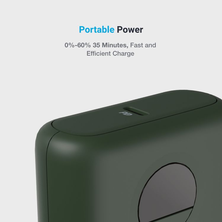 باور بانك شحن سريع من باورولوجي بسعة 10000 مللي أمبير في الساعة PD 20 وات، صغير الحجم للغاية، مدخل ومخرج USB-C، مخرجان USB-A، شحن سريع، مؤشر عرض رقمي - أخضر