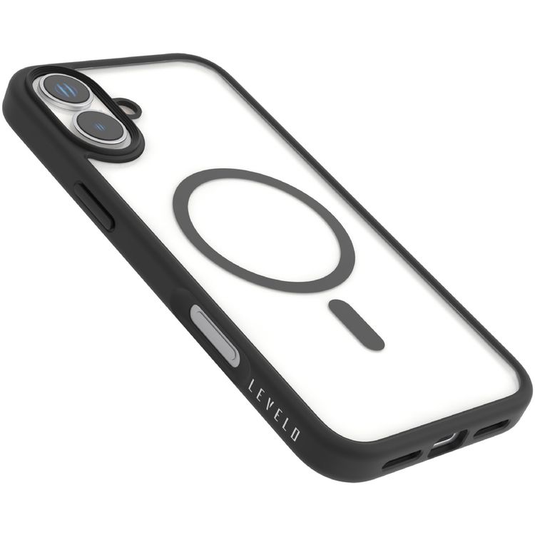حافظة Levelo MagSafe Solo لهاتف iPhone 16، تقنية Clearview، مقاومة للخدش 3H، هيكل هجين - أسود 