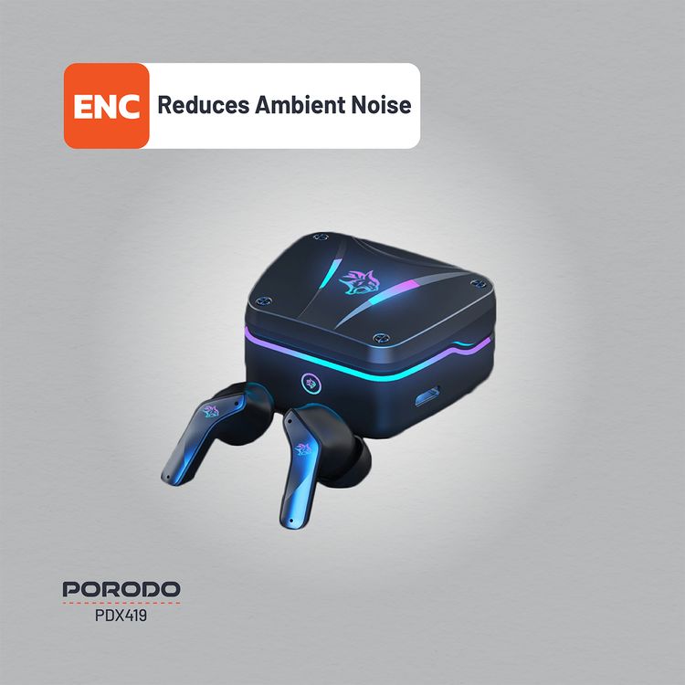 سماعات الأذن للألعاب من بورودو، بزمن استجابة منخفض للغاية، سعة بطارية 400 مللي أمبير في الساعة، وقت تشغيل 6 ساعات، بلوتوث 5.4، وقت استجابة أقل من 60 مللي ثانية، دعم ميكروفون مزدوج مع خاصية ENC، واجهة شحن من النوع-C - لون أسود