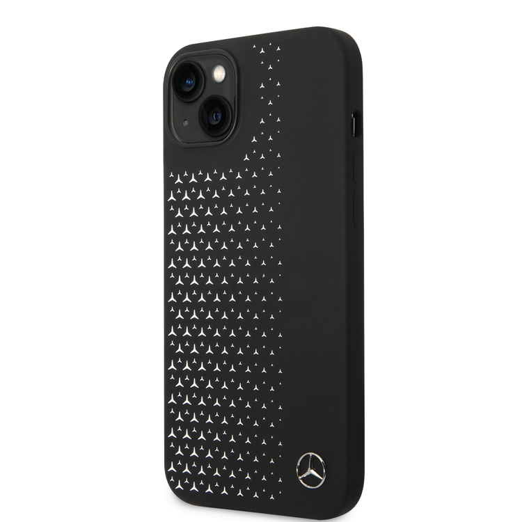 Mercedes-Benz Liquid Silicone Case with Gradient Star Horizontal Pattern iPhone 14 Plus Compatibility - Black