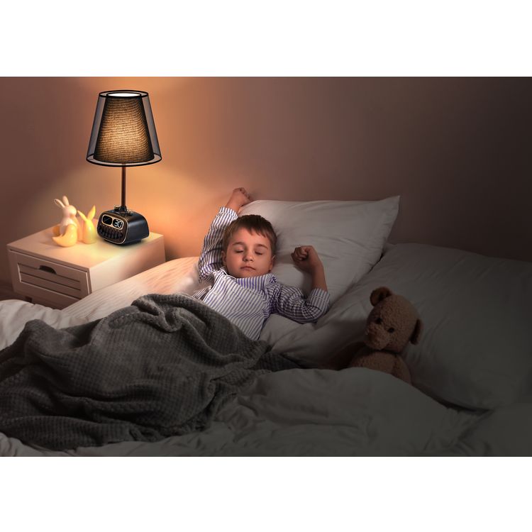 مصباح مكتبي ريترو من بورودو مع ضوضاء بيضاء ومكبر صوت بتقنية البلوتوث ووظيفة التنبيه والغفوة و3 مستويات سطوع (منخفضة ومتوسطة وعالية) وشحن لاسلكي مزدوج وشاشة رقمية عالية الدقة - أسود 