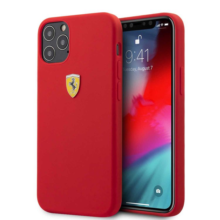 CG Mobile Ferrari On Track Liquid Silicone Case Metal Logo Compatible for iPhone 12 / 12 Pro (6.1") - Red