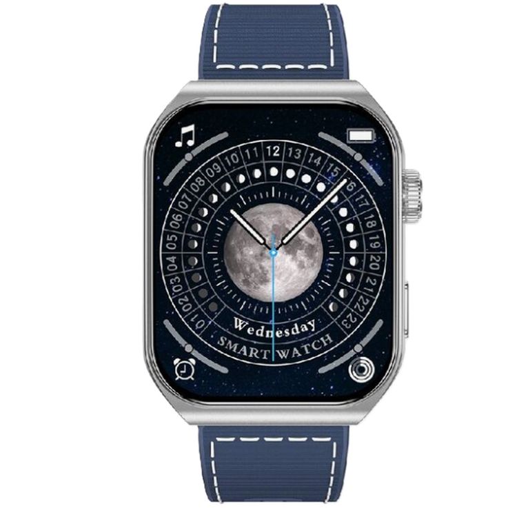 Swiss Military Alps 3 Smartwatch, 1.96" AMOLED Curved Glass Display, 1 Week Battery Life, Wireless Charging, Water Resistance, Receive and Makes Calls - Blue Silicon Strap