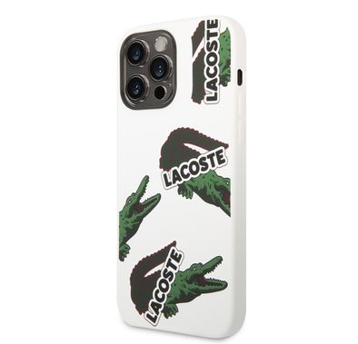Lacoste Hard Case Liquid Silicone / Microfiber Allover Pattern Compatible with iPhone 14 Pro Max - White