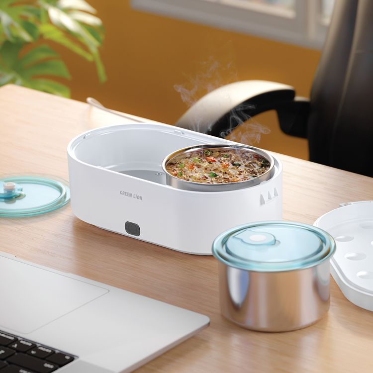 Green Lion GLB-10 Electric Lunch Box with LED Indicator, Steam Vent, Type-C Connector, 800mL Capacity, Up to 60°C Temperature - White