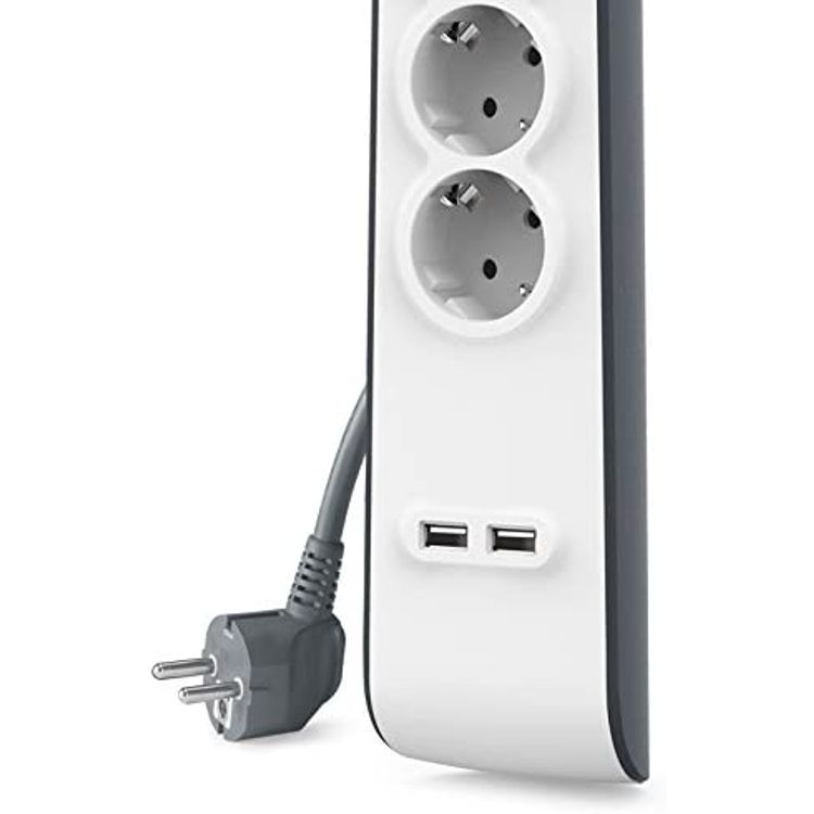 Belkin Surge Plus Protector with 2 USB Port (2.4A) & 4 Outputs EU with Indicator Light, Modern Design Extension, Touch Protection, Universal Socket - White