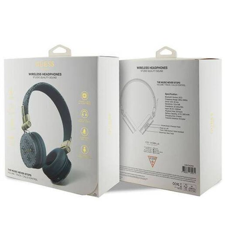 Guess سماعات رأس لاسلكية 4G جلد PU مع شعار معدني - أزرق