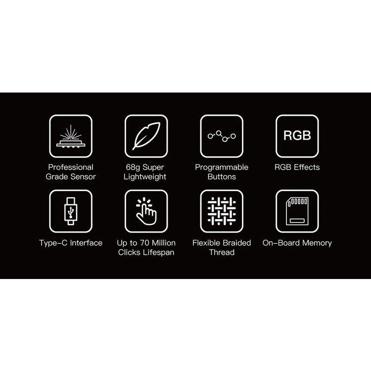 كيكرون ماوس الألعاب السلكي البصري PMW3389 مستشعر 16000 نقطة في البوصة ، 68 جرامًا خفيف الوزن للغاية ، ذاكرة داخلية ، إضاءة خلفية RGB ، جهاز كمبيوتر / ماك- أسود