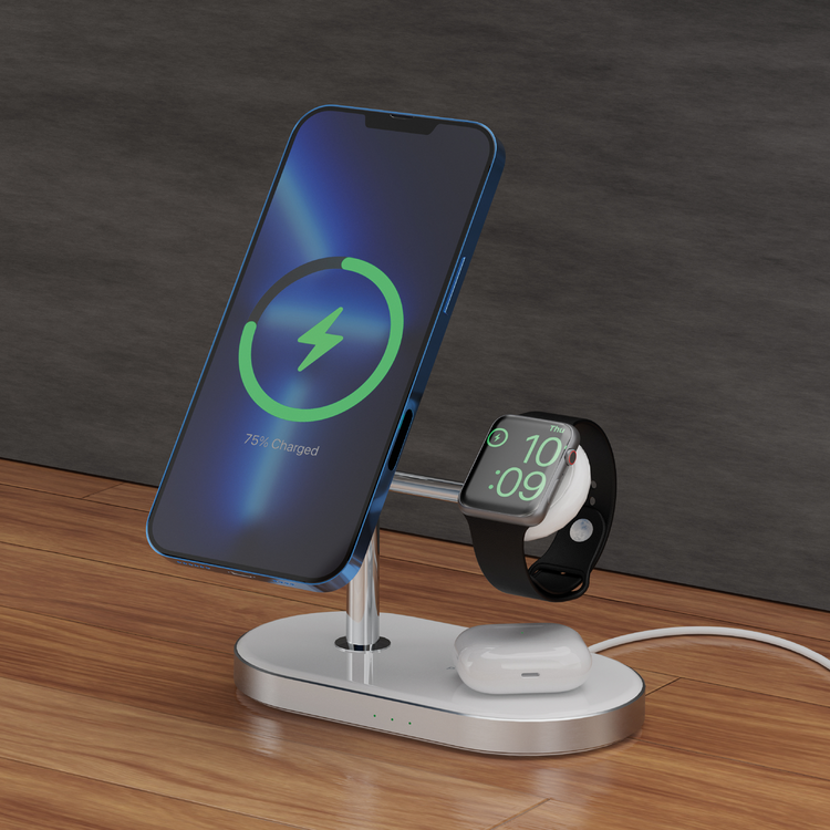 Powerology 3 In 1 30W MagSafe Charging Dock with Built-in Apple MagSafe 15W - White