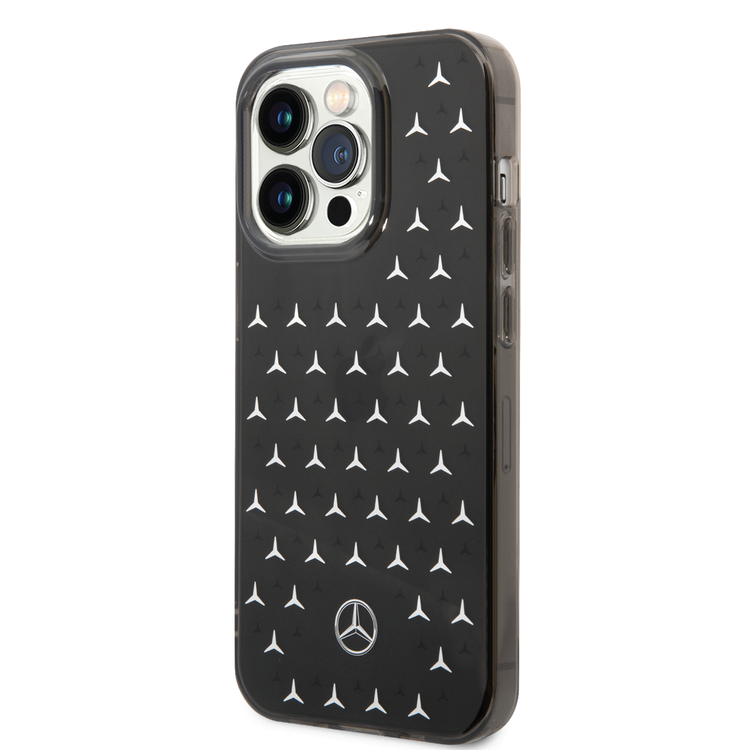 Mercedes-Benz Double Layer PC/TPU Case with Large Star Pattern iPhone 14 Pro Compatibility - Black / Silver
