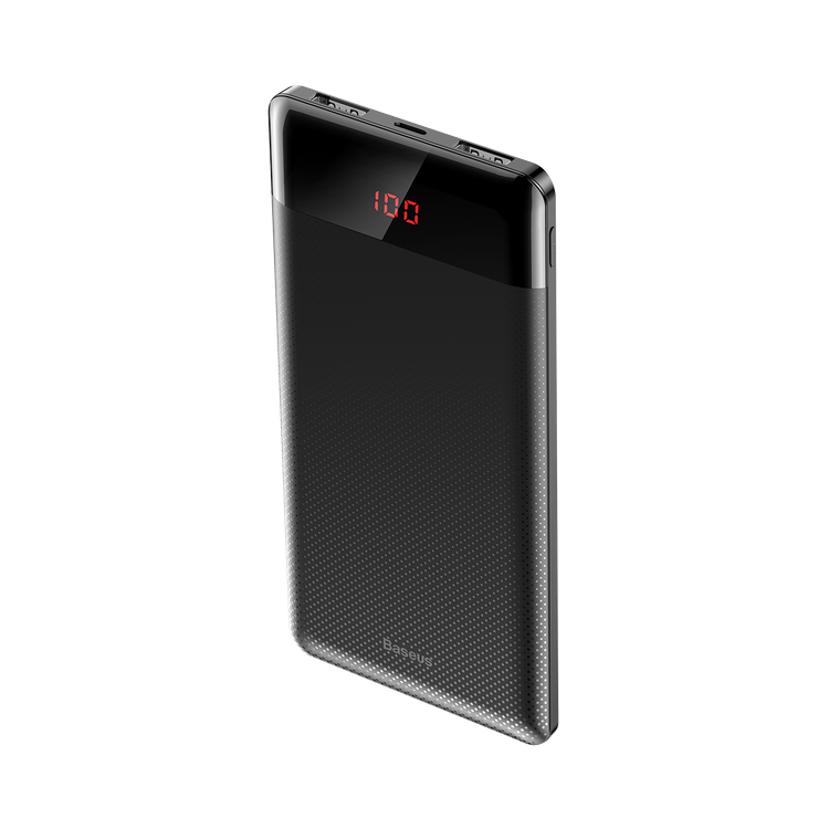 Baseus Mini CU 10000mAh Powerbank with Li-Polymer Battery, Digital LED Display, Dual USB Outputs, Compact Design, Multiple Safety Protections, Micro-USB Input - Black 