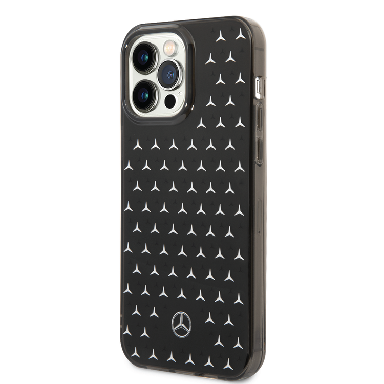 Mercedes-Benz Double Layer PC/TPU Case with Large Star Pattern iPhone 14 Pro Max Compatibility - Black / Silver
