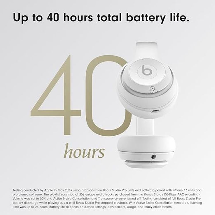 Beats Studio Pro Wireless/Wired Headphones with Iconic Sound, Portable & Lightweight Design, Head Tracking, Carrying Case - Matte White