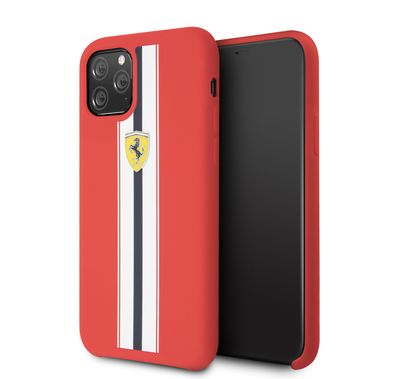 CG Mobile Ferrari On Track & Stripes Silicon Case iPhone 11 Pro (5.8") Officially Licensed, Shock Resistant, Scratches Resistant, Easy Access to All Ports - Red