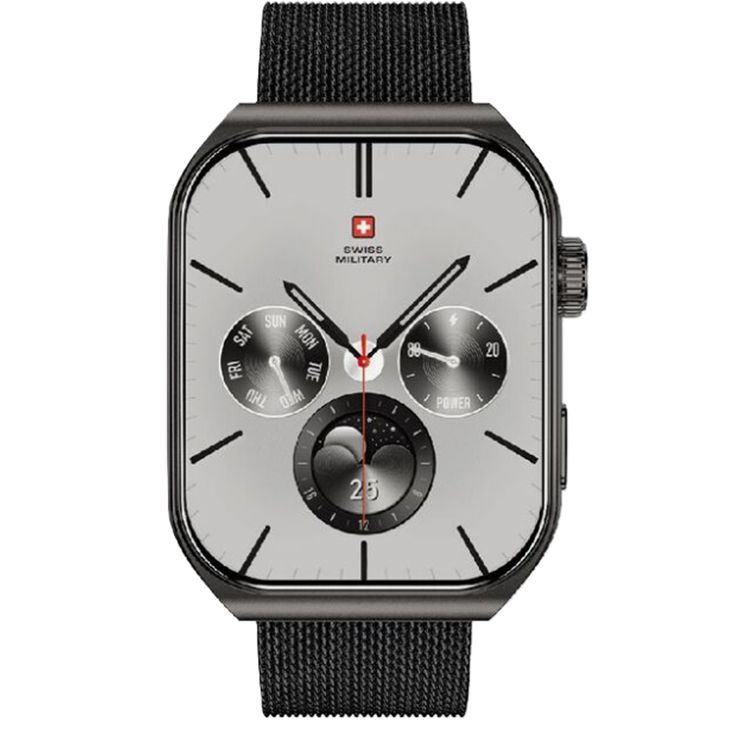 Swiss Military Alps 3 Smartwatch, 1.96" AMOLED Curved Glass Display, 1 Week Battery Life, Wireless Charging, Water Resistance, Receive and Makes Calls - Gun Metal Steel Strap